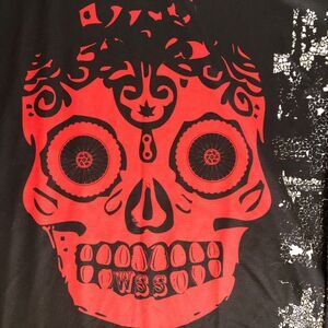Podiumwear Men's 2XL Black Red Skull Day of‎ the Dead WSS Graphic V-Neck T-shirt